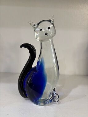 Murano style heavy glass cat figurine